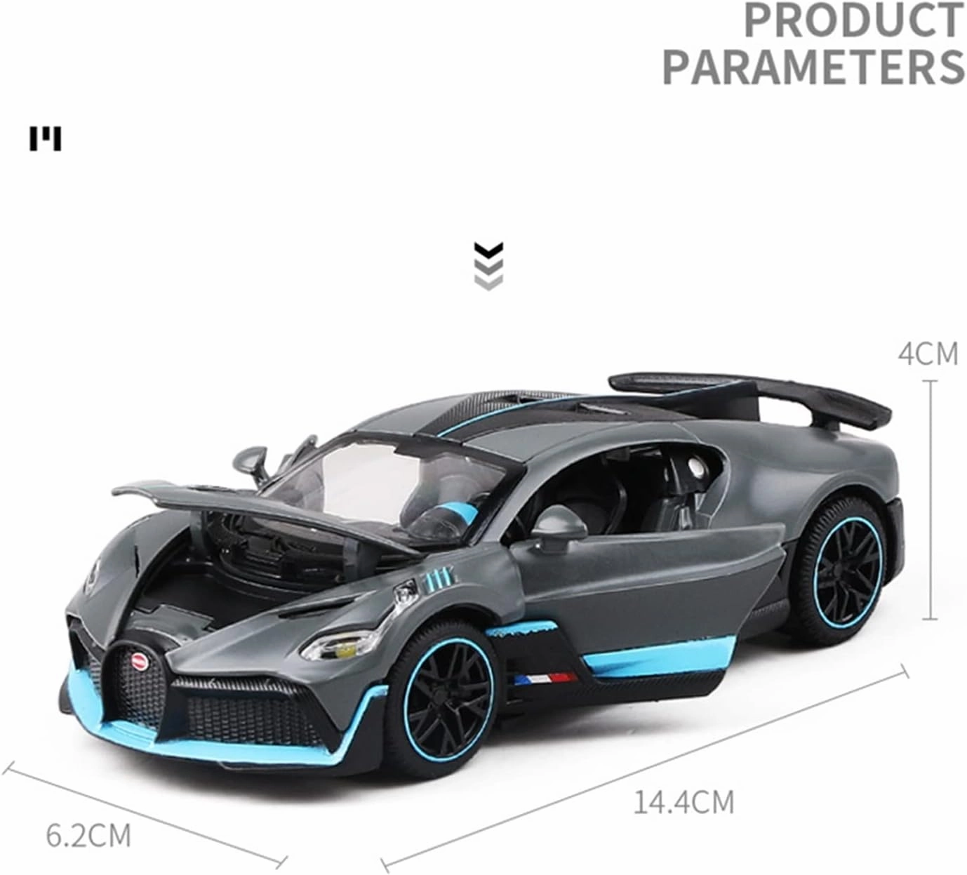 Toy car Model 1:32 for Bugatti Veyron Divo Alloy Sports Car Model Diecast Toy with Sound Light Collection Kids Gift (Color : Gray)