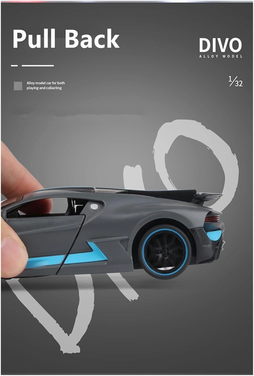 Toy car Model 1:32 for Bugatti Veyron Divo Alloy Sports Car Model Diecast Toy with Sound Light Collection Kids Gift (Color : Gray)