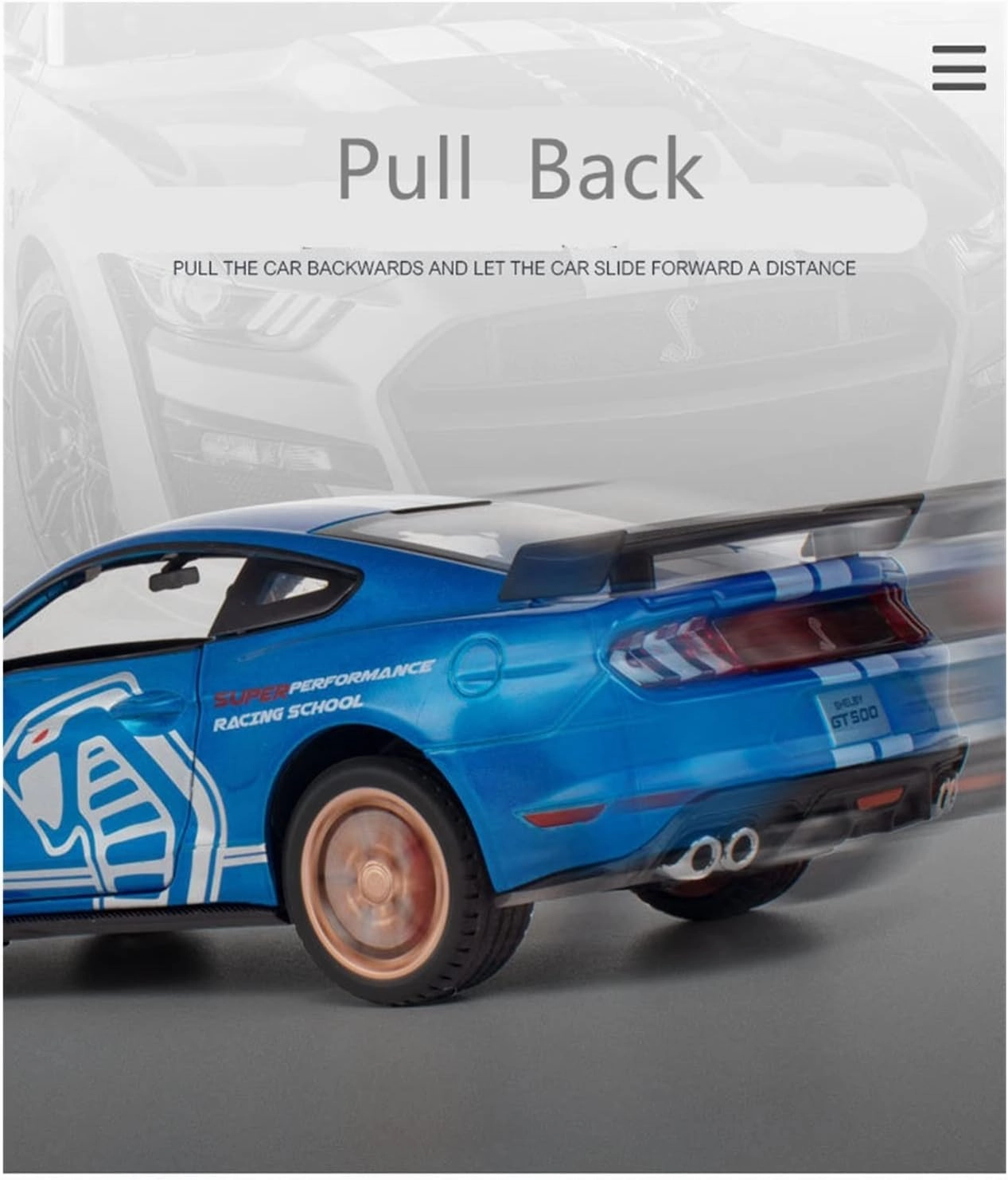 Toy car Model 1/32 for Ford Mustang Shelby GT500 Alloy Sports Car Model Diecast with Sound and Light Toy Gift (Color : White)