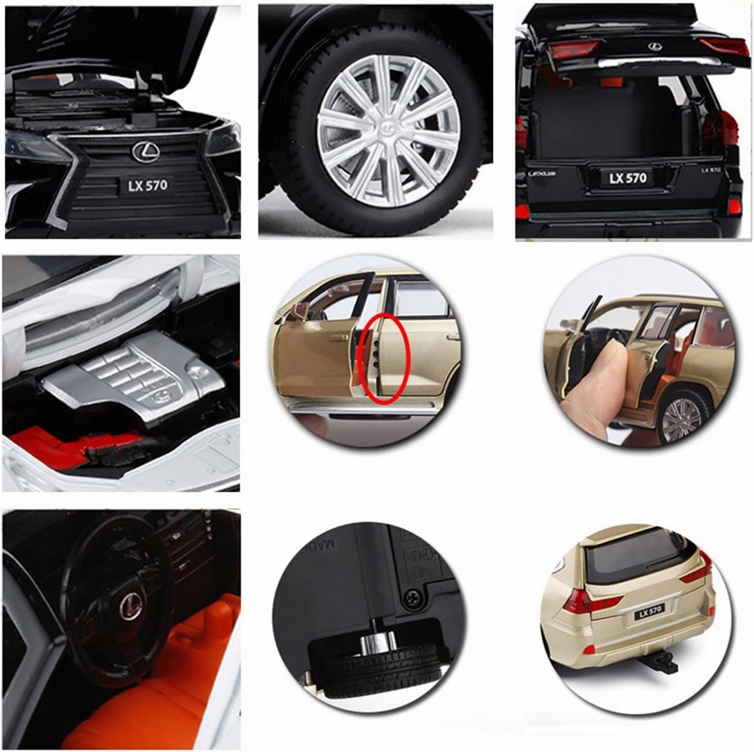 Toy car Model 1:32 for Lexus LX570 Die Cast Alloy Car Model Collectibles Boy Birthday Present Toy (Color : Gold)