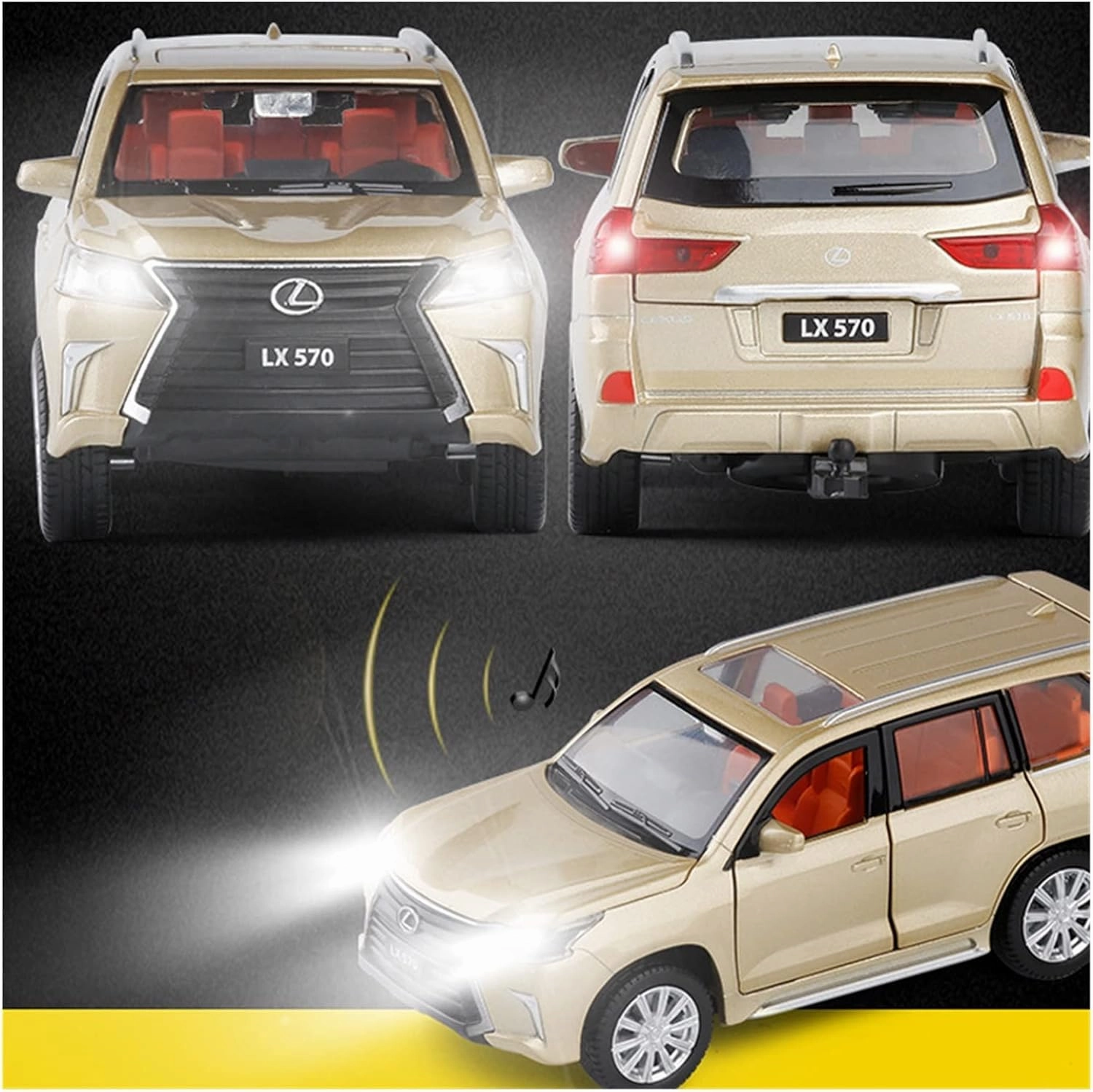 Toy car Model 1:32 for Lexus LX570 Die Cast Alloy Car Model Collectibles Boy Birthday Present Toy (Color : Gold)