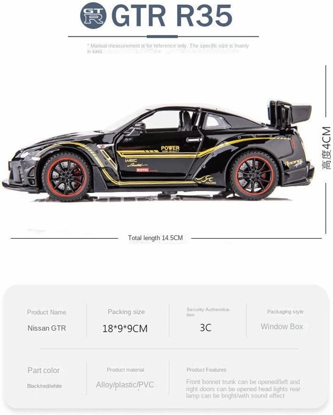 Toy car Model 1/32 for Nissan GT-R R35 Racing Car Model Diecast Toys Children Boys Collection Sound Light (Color : Red)