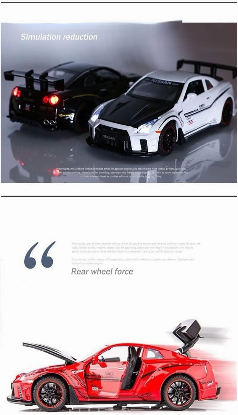 Toy car Model 1/32 for Nissan GT-R R35 Racing Car Model Diecast Toys Children Boys Collection Sound Light (Color : Red)