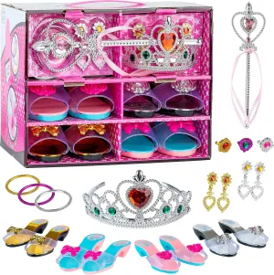 Toyvelt Princess Dress Up Shoes and Jewelry Boutique - Pretend Play for Little Girls Set Incl 4 Pairs Princess Shoes and Lots of Accessories - Toddler Girl Toys (Classic Edition)