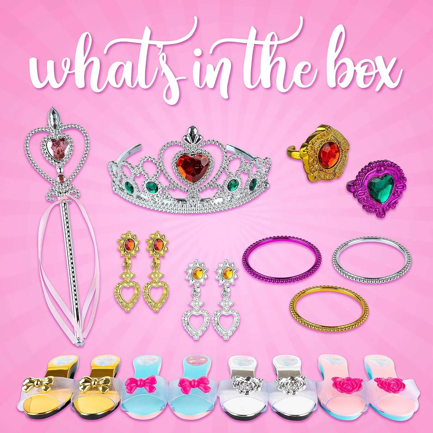 Toyvelt Princess Dress Up Shoes and Jewelry Boutique - Pretend Play for Little Girls Set Incl 4 Pairs Princess Shoes and Lots of Accessories - Toddler Girl Toys (Classic Edition)