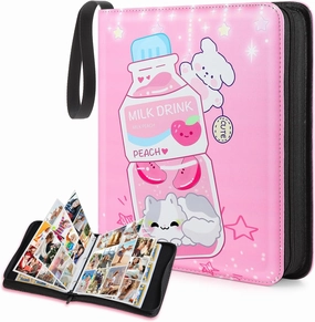 Trading Card Binder,900 Cards Collectible Trading Card Holder Case with 50 Sleeves, 9 Pocket for TCG Game Cards Collection Sports Trading Cards Collector Album (Pink milk bottle, 900 Pockets)