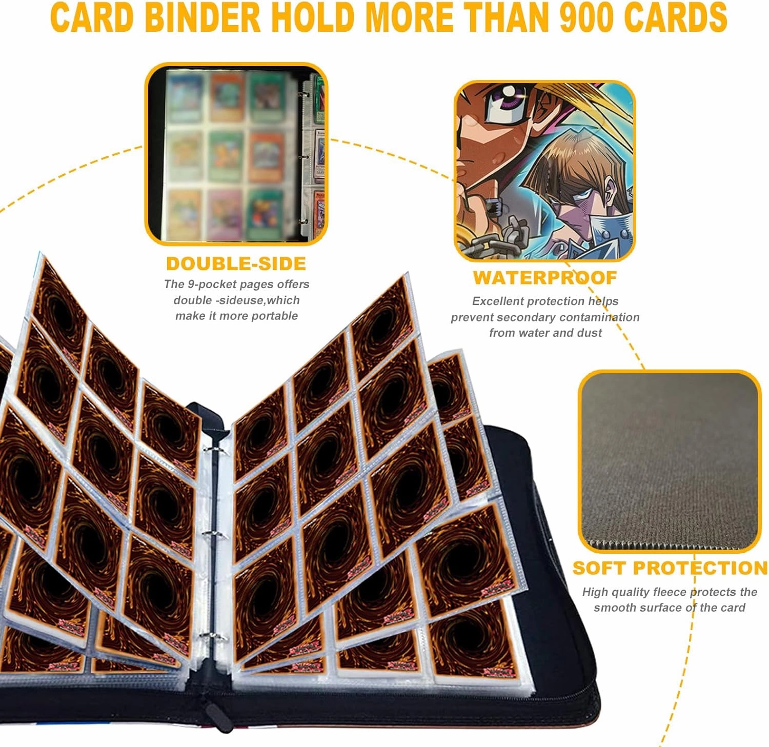 Trading Card Binder, Fits 900 Cards Card Collector Album Holder,with 50 Removable Sleeves Toys Gifts for Boys Girls