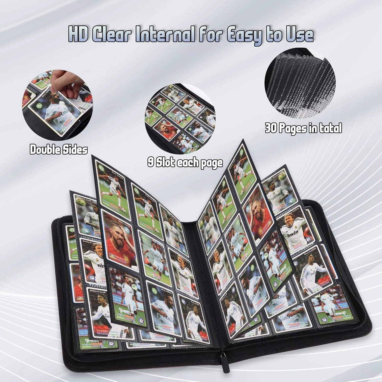 Trading Card Binder, Premium 9 Pocket Double Sided 540 Pocket PU Card Collection Binder, Collectible Trading Card Albums for MTG, TCG, Sport Card, Game Cards (Black)