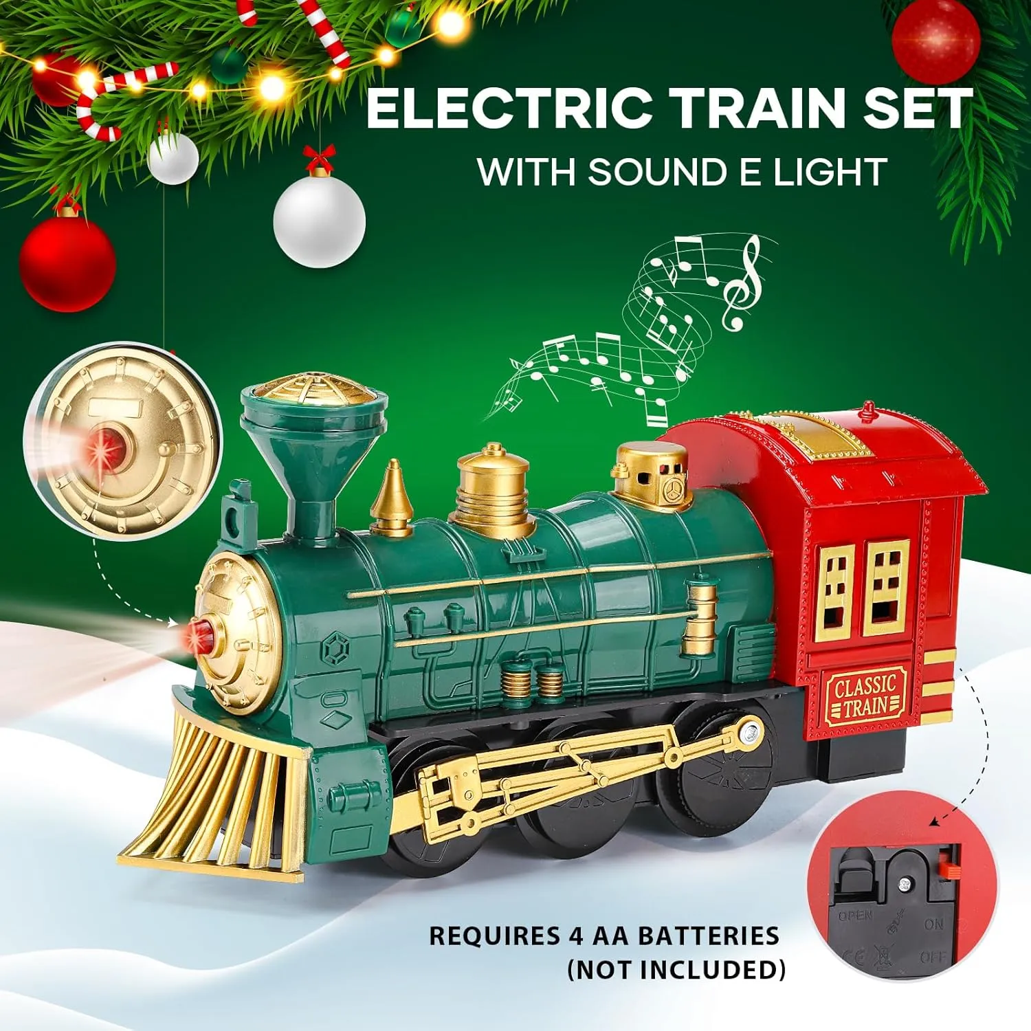 Train Set - Christmas Train Set Around & Under The Tree, Electric Train Set with Light & Sound, Battery Operated Kids Train Toys with Locomotive Engine Cars Tracks, Gift for Boys Girls