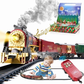 Train Set with Gift Case and Remote Control, Train Toys with Smoke, Light and Sound, Christmas Train Sets for Around The Tree, Toy Train Set for 3 4 5 6 7 8  Years Old Boys Toddlers Gifts