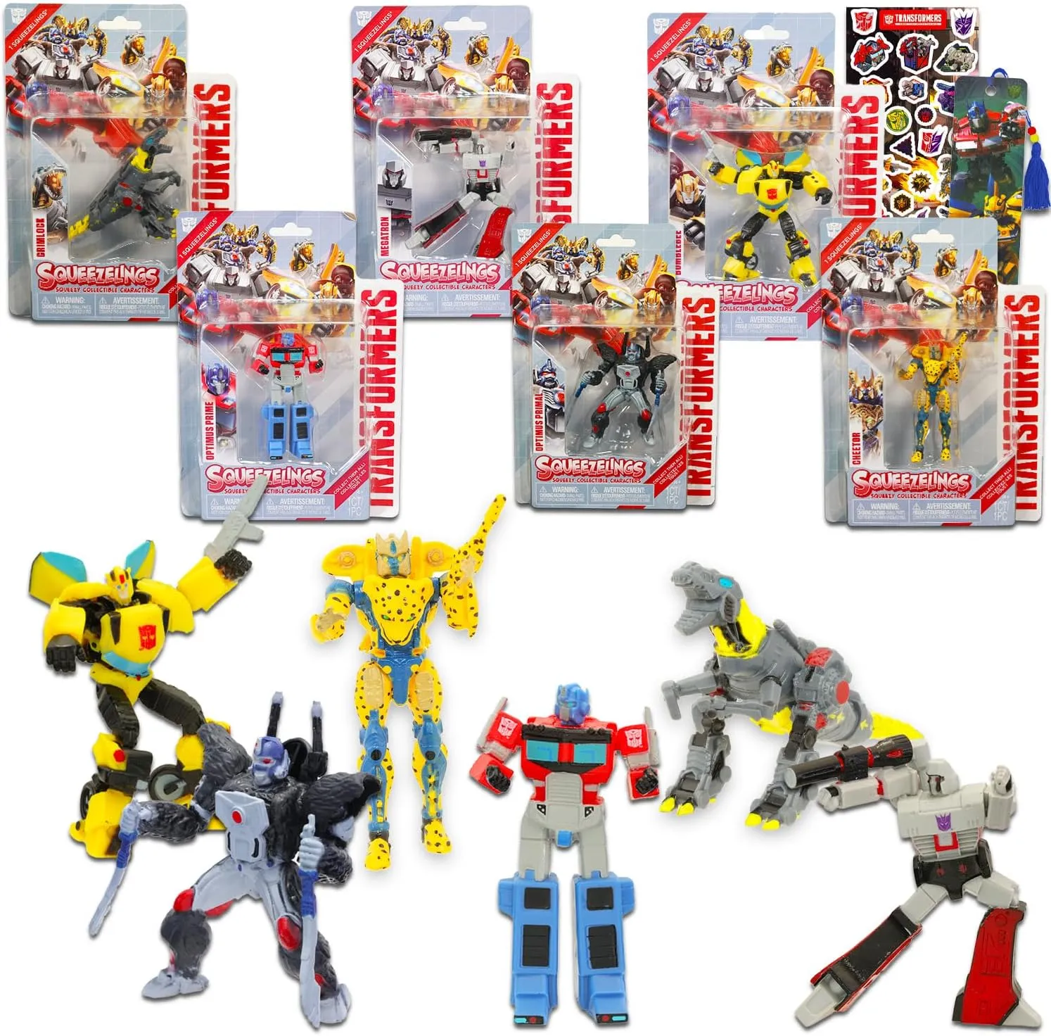 Transformers Mini Figures 6 Pack - Bundle with 4" Squishy Cupcake Topper Figurines Plus Stickers, Bookmark | Transformers Party Supplies