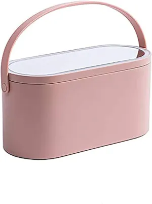 Travel Makeup Organizer Box with LED Lighted Mirror，for Travelling, Multi-purpose Makeup Organizer Carrying Case, Train Case for Women, Travel Size (Pink