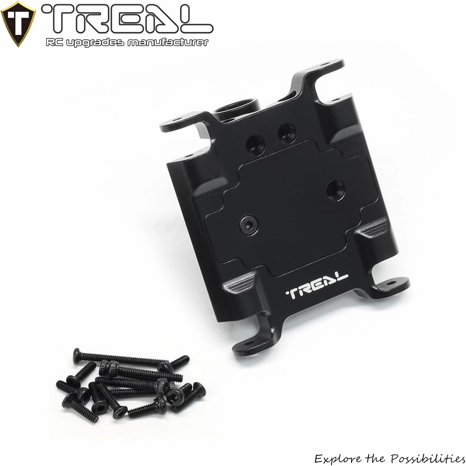 TREAL Aluminum 7075 Center Differential w/Cover Gear Box Housing for Losi 1/18 Mini LMT(Black)