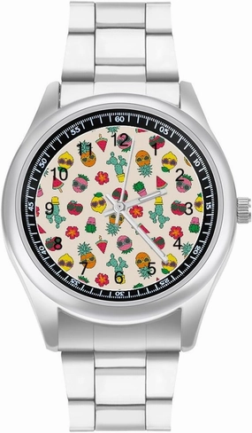 Tropical Fruits and Cactus Casual Wrist Watches for Men Classic Business Dress Watch Big Face for Work Gym