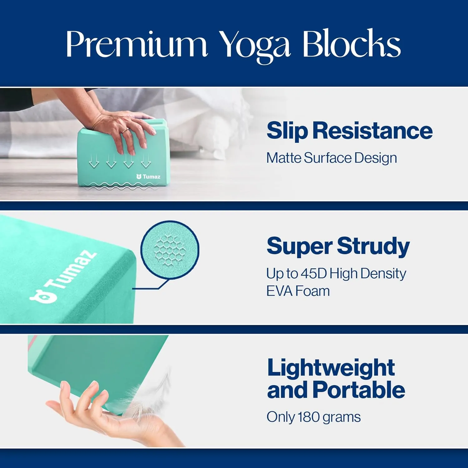 Tumaz Yoga Blocks 2 Pack with Strap Set, High Density/Lightweight EVA Foam and Non-Slip Natural Cork Blocks & Premium 8F Yoga Strap Set - E-Book Included