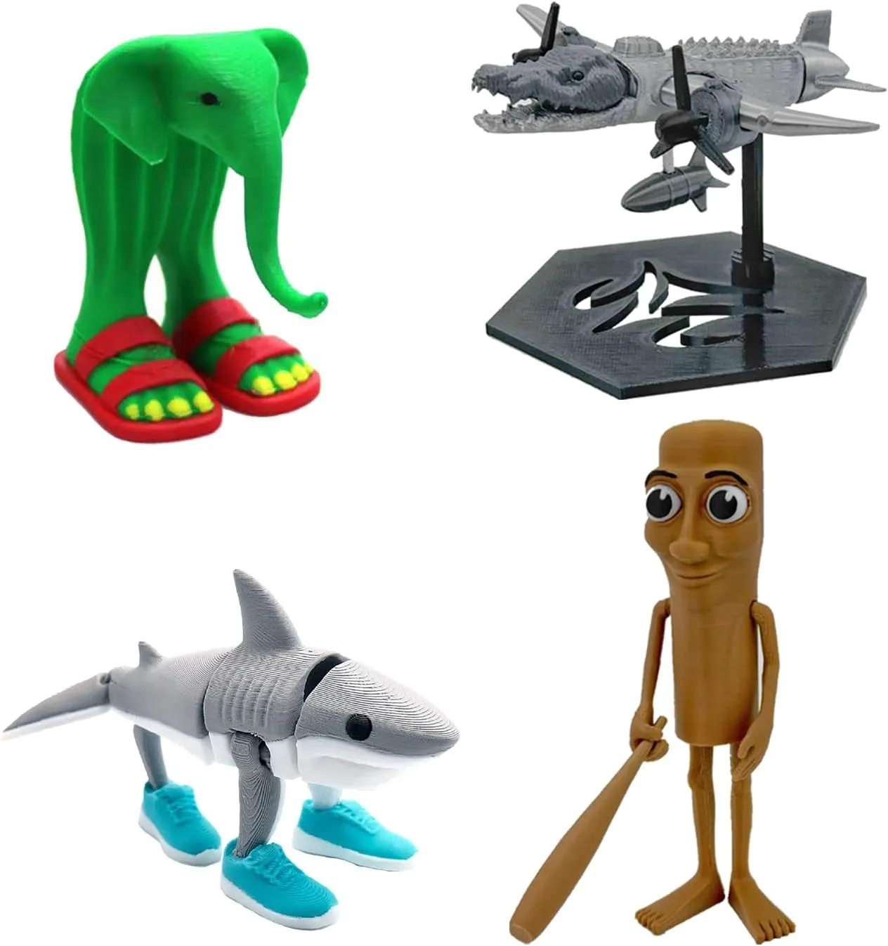 Tung Tung Tung Sahur Desktop Decorations Tralalero Tralala, Italian Creative High-Precision 3D-Printed Shark Wearing Sneakers Statue, Cartoon Action Figure Set Collectibles, Novel Gifts (4-Pcs).
