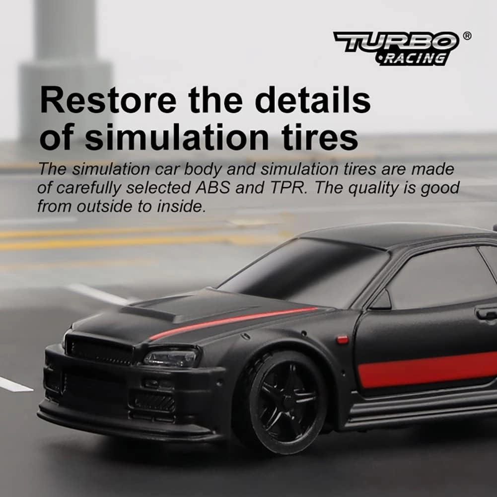 Turbo RC 1:76 Mini Sports Car 4CH 2.4GHZ Remote Control Full Proportional RTR Kit with 2 Replaceable Body Shell (C74-Black)
