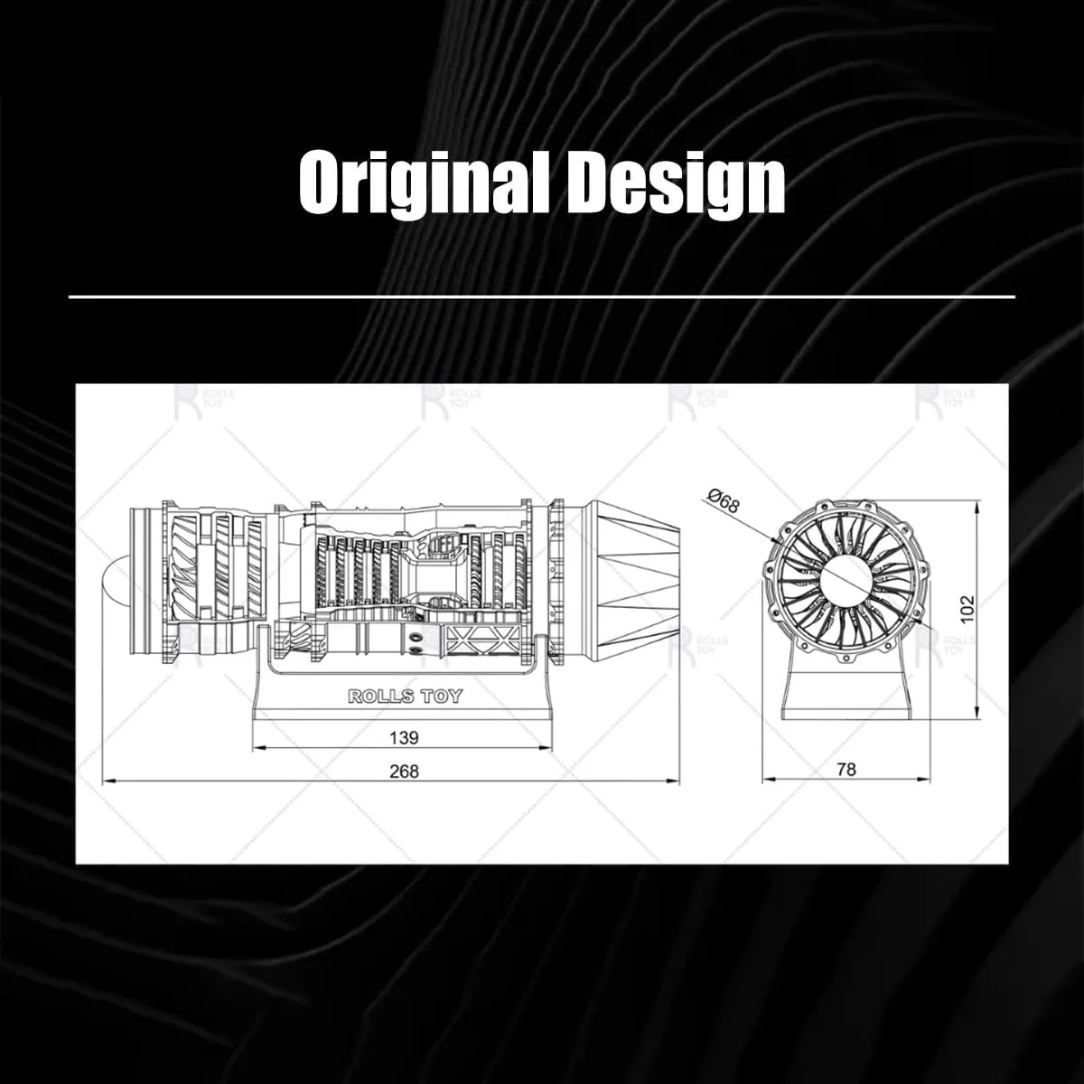 Turbofan Engine Model Kit, 1/18 Scale 3D Printed WS-15 Functional Motor Model Kit with LED, Collectible DIY Kit for Adults (50  PCS)