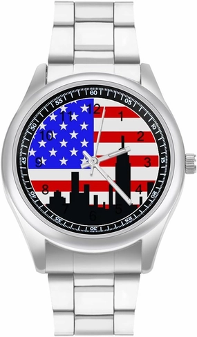 U.S.A New York Skyline Flag Casual Wrist Watches for Men Classic Business Dress Watch Big Face for Work Gym