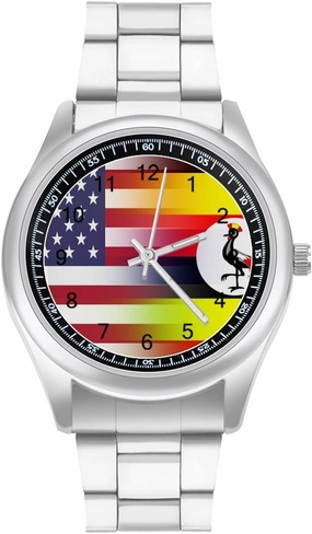 U.S.A Uganda Flag Casual Wrist Watches for Men Classic Business Dress Watch Big Face for Work Gym