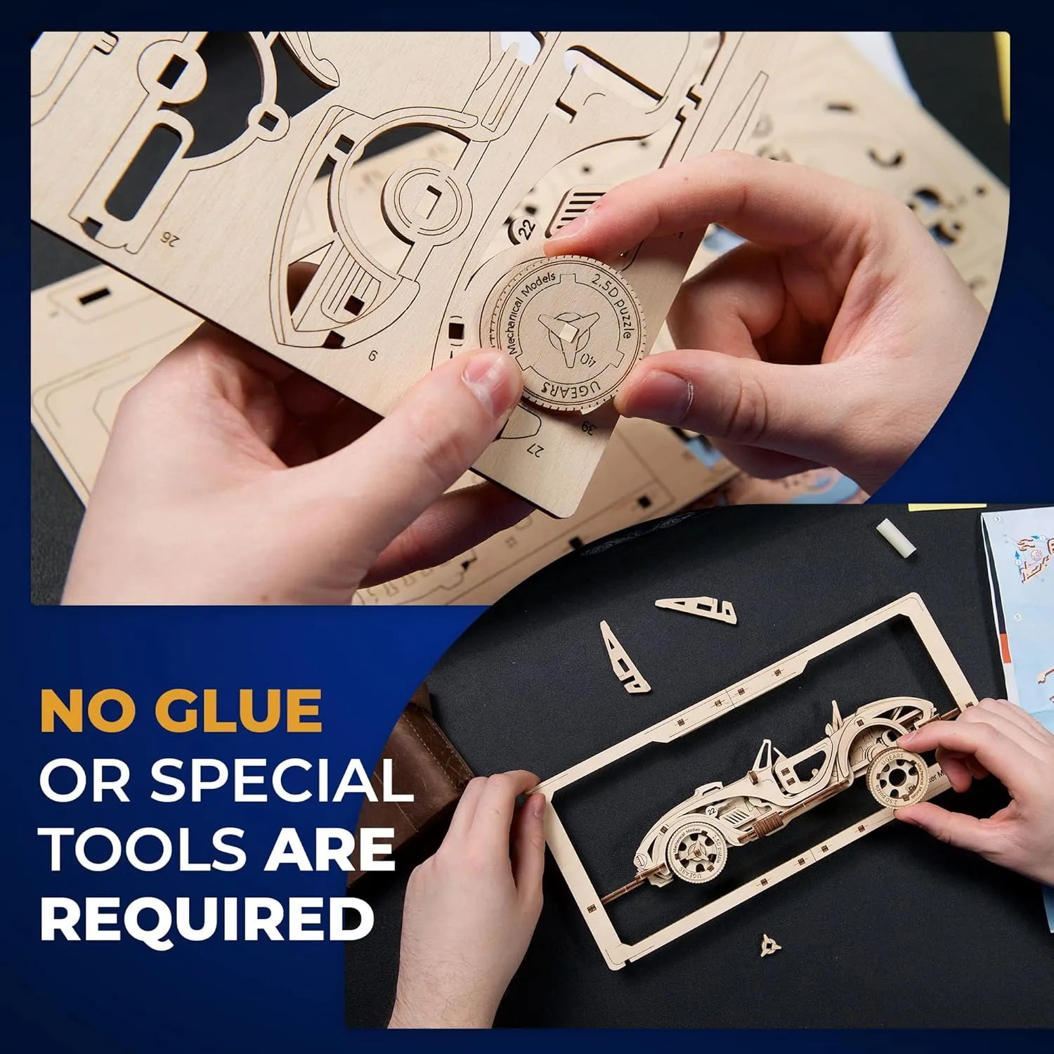 UGEARS Roadster Models Kits to Build - Innovative 2.5D Puzzles Roadster Model Car Kits to Build for Adults - Classic Muscle Car Wooden Puzzles - Car Wood Model Kit Frame with Movable Parts