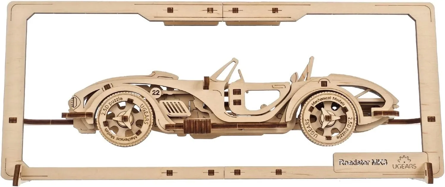 UGEARS Roadster Models Kits to Build - Innovative 2.5D Puzzles Roadster Model Car Kits to Build for Adults - Classic Muscle Car Wooden Puzzles - Car Wood Model Kit Frame with Movable Parts