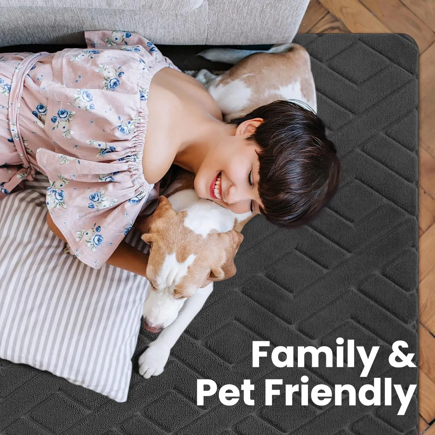 Ultra Soft Dark Grey Area Rug for Bedroom, 3x5 Modern Geometric Shag Rugs with Nonslip Backing for Living Room, Washable Fuzzy Carpet for Cozy Kids Room Nursery