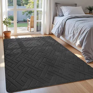Ultra Soft Dark Grey Area Rug for Bedroom, 3x5 Modern Geometric Shag Rugs with Nonslip Backing for Living Room, Washable Fuzzy Carpet for Cozy Kids Room Nursery
