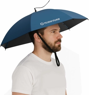 Umbrella Hat, 30.7/35.4/42.9 inch Umbrella Hats for Adults, Professional Black Coating Provides UPF 50  UV Protection, Silicone Headband and Chin Strap for Fishing, Camping, Gardening Shade and more.