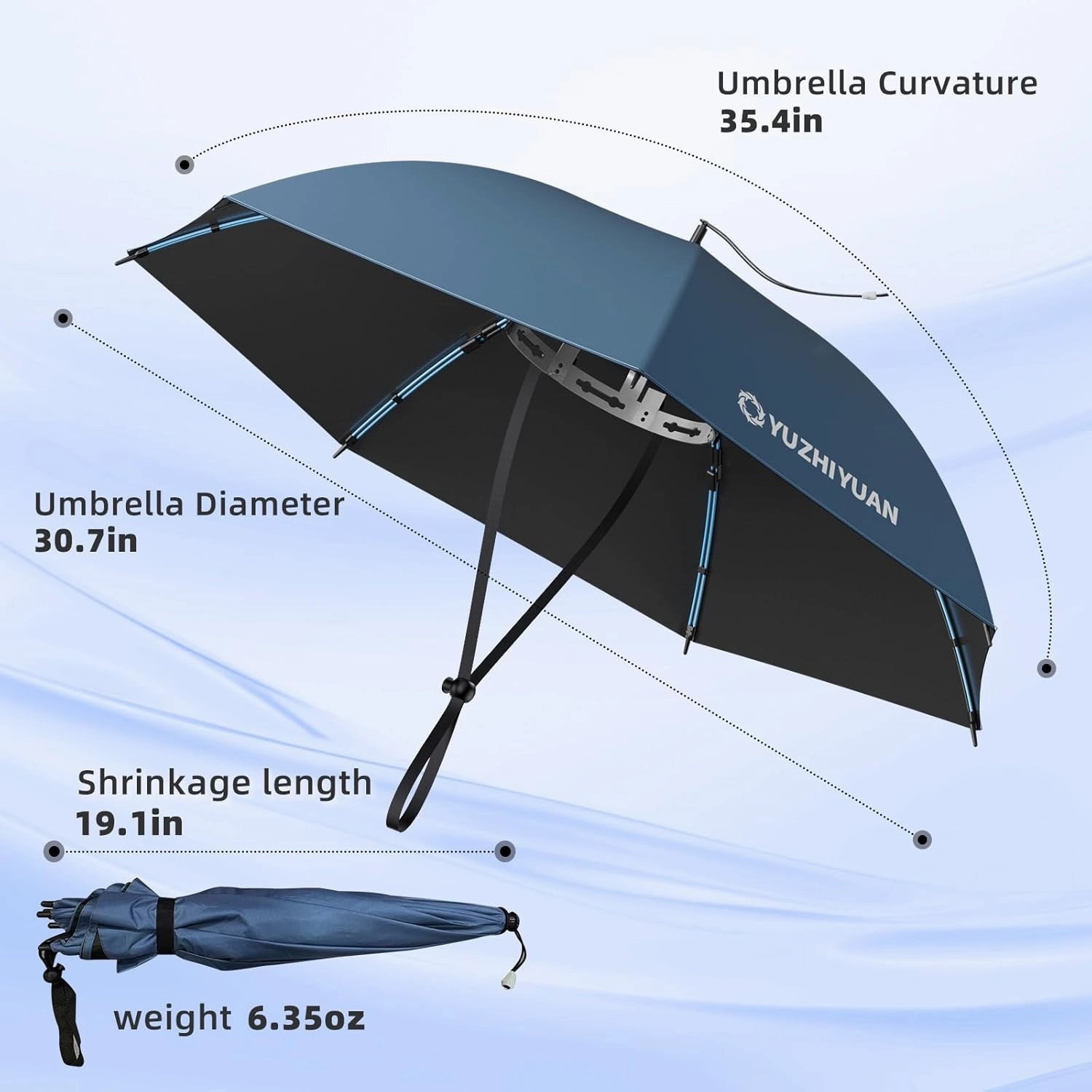 Umbrella Hat, 30.7/35.4/42.9 inch Umbrella Hats for Adults, Professional Black Coating Provides UPF 50  UV Protection, Silicone Headband and Chin Strap for Fishing, Camping, Gardening Shade and more.