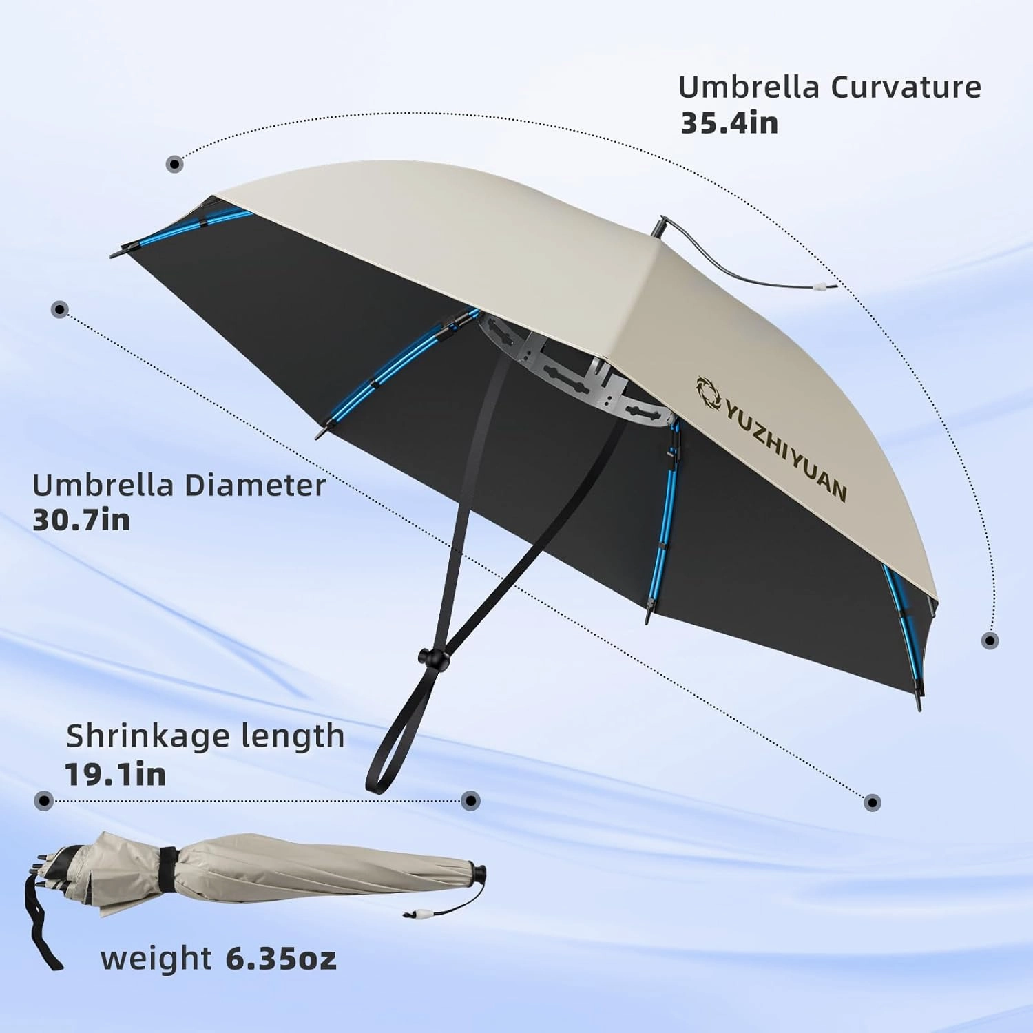 Umbrella Hat, 30.7/35.4/42.9 inch Umbrella Hats for Adults, Professional Black Coating Provides UPF 50  UV Protection, Silicone Headband and Chin Strap for Fishing, Camping, Gardening Shade and more.