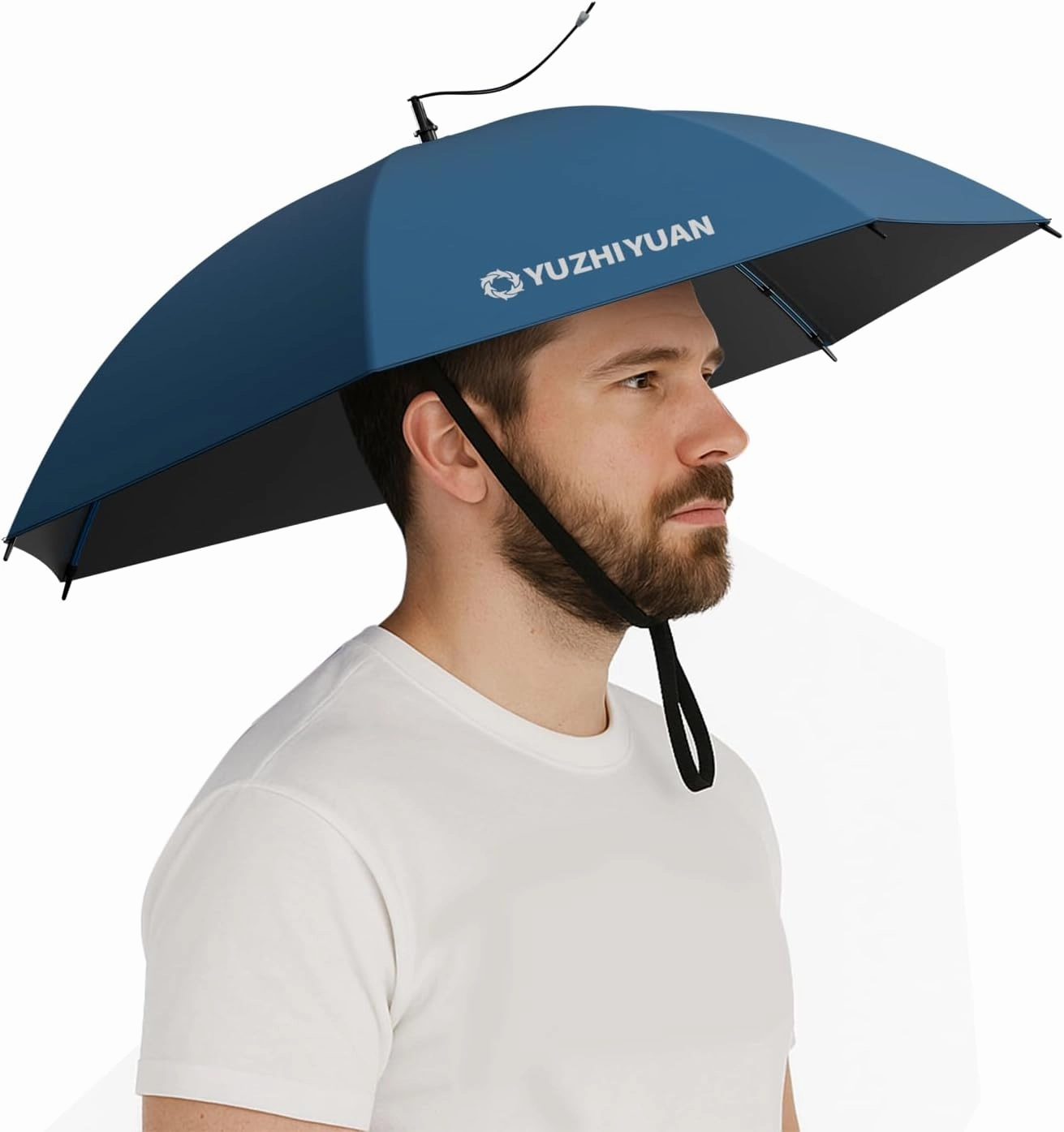 Umbrella Hat, 30.7/35.4/42.9 inch Umbrella Hats for Adults, Professional Black Coating Provides UPF 50  UV Protection, Silicone Headband and Chin Strap for Fishing, Camping, Gardening Shade and more.