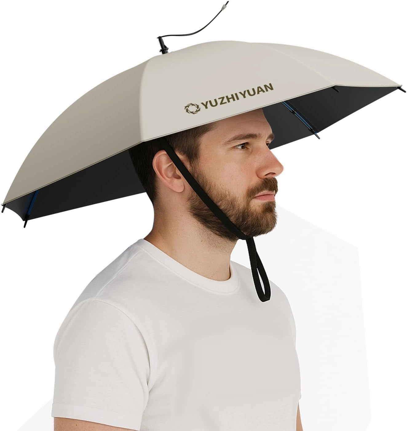 Umbrella Hat, 30.7/35.4/42.9 inch Umbrella Hats for Adults, Professional Black Coating Provides UPF 50  UV Protection, Silicone Headband and Chin Strap for Fishing, Camping, Gardening Shade and more.