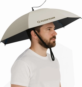 Umbrella Hat, 30.7/35.4/42.9 inch Umbrella Hats for Adults, Professional Black Coating Provides UPF 50  UV Protection, Silicone Headband and Chin Strap for Fishing, Camping, Gardening Shade and more.
