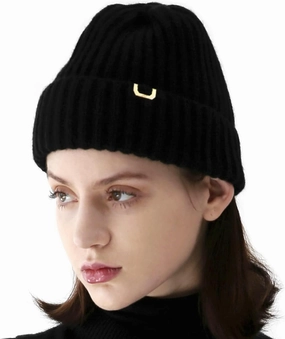 UNDERCONTROL Gold Brass Label Wool Cashmere Blend Fall Winter Unisex Cuffed Rollup Warm Plain Beanie Korea Knit Skull Ski Hat