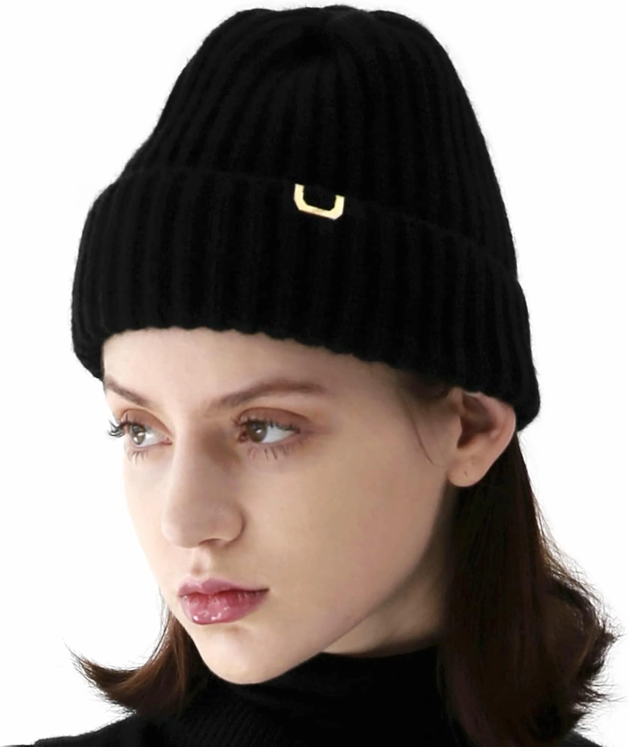 UNDERCONTROL Gold Brass Label Wool Cashmere Blend Fall Winter Unisex Cuffed Rollup Warm Plain Beanie Korea Knit Skull Ski Hat