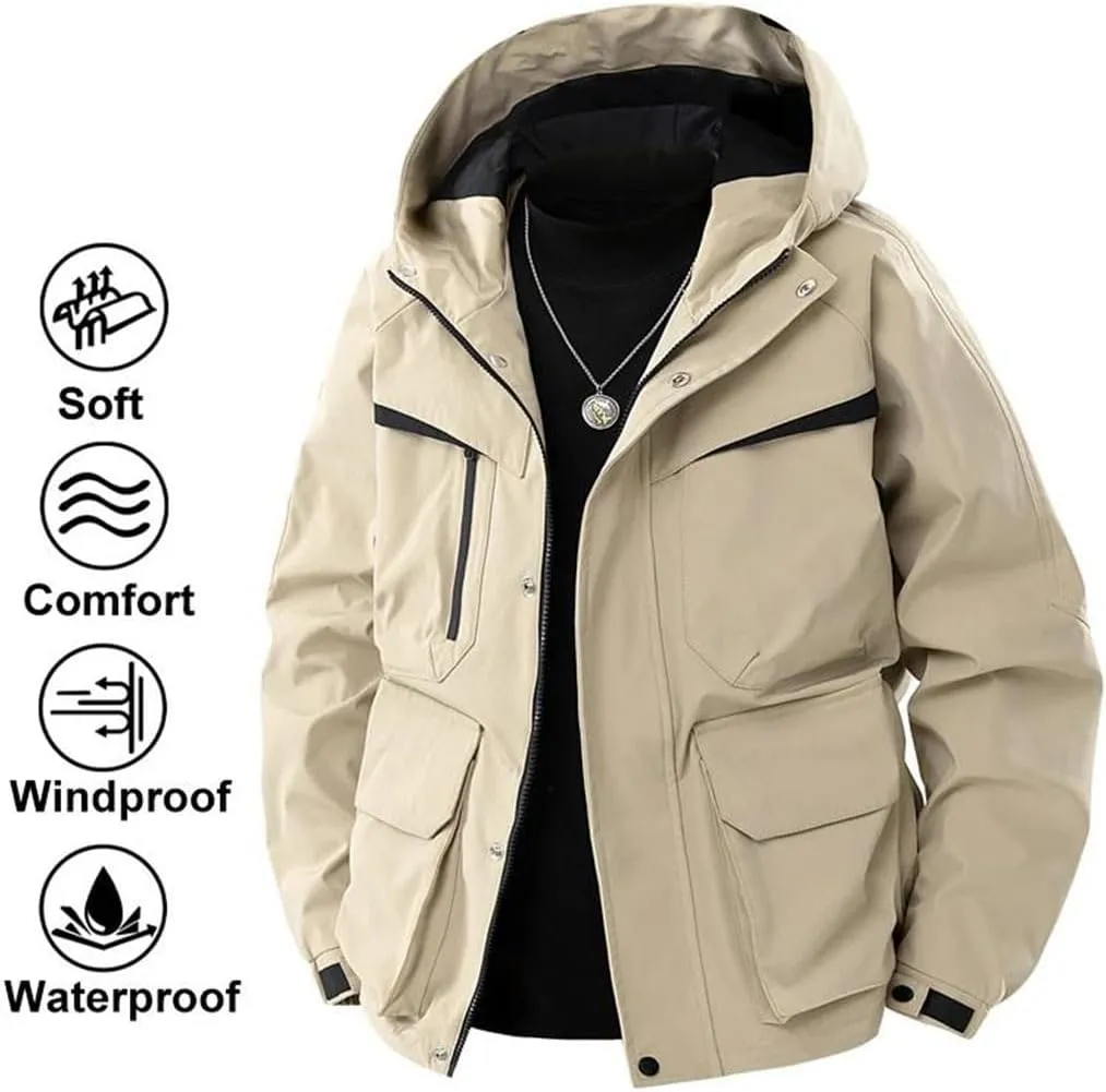 Unisex Outdoor Waterproof Khaki Windbreaker Camping Trekking Fishing Jacket Windproof Coats Hiking Jacket