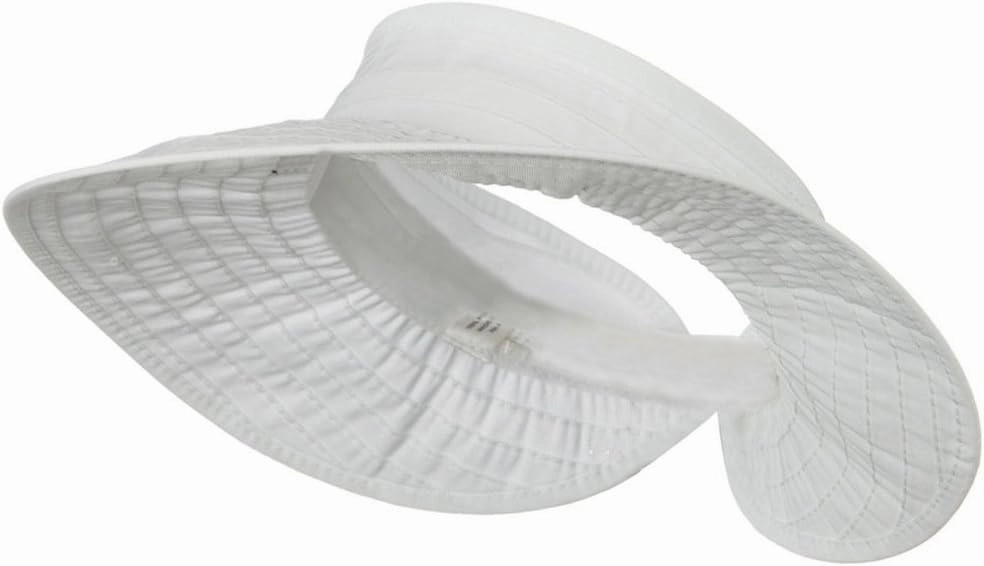 UPF 40  Ribbon Flower Sewn Braid Roll Up Visor - White