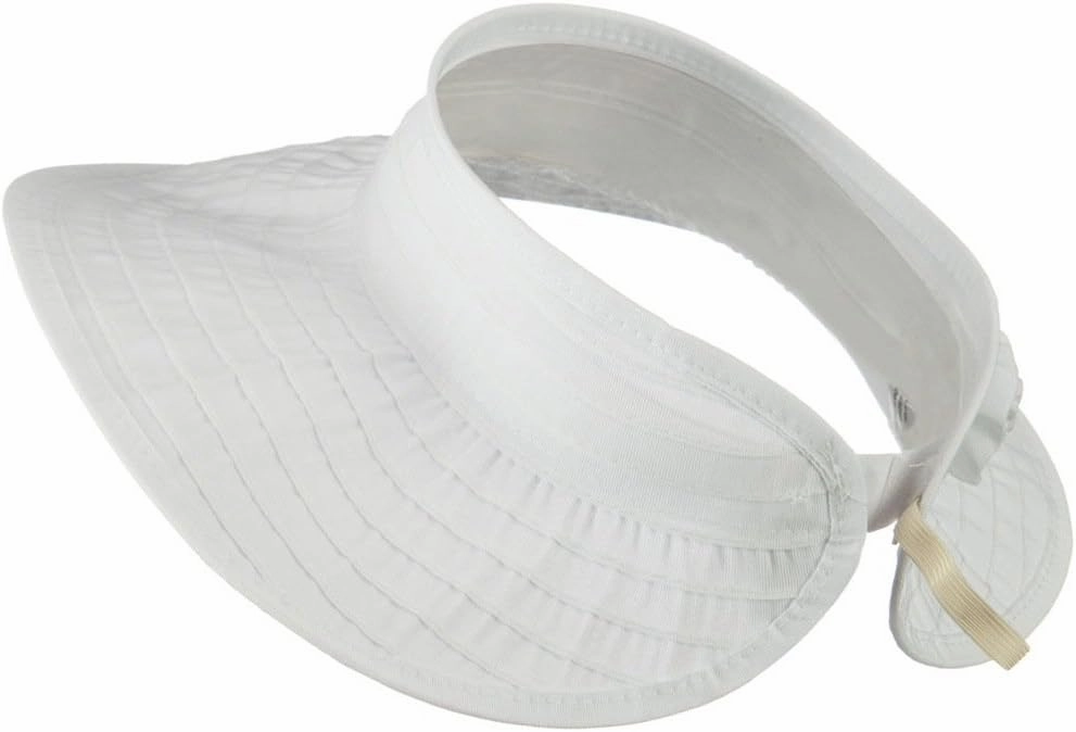 UPF 40  Ribbon Flower Sewn Braid Roll Up Visor - White