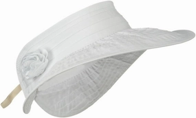 UPF 40  Ribbon Flower Sewn Braid Roll Up Visor - White
