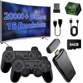 Upgrade Wireless Retro Game Console Stick, ZeroStory Retro Video Game Console Stick Built in 20000  Games with 15 Emulators, 4K HDMI Output with 2 2.4G Wireless Controllers (64GB Memory Card)