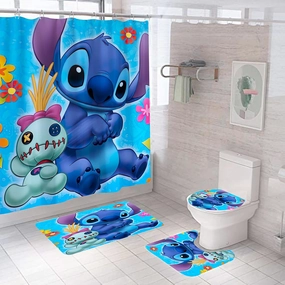 Upgrade Your Bathroom with a 4 Piece Stitch Shower Curtain Set Including Non-Slip Rug, Toilet Lid Cover, Bath Mat, and 12 Hooks - Waterproof and Stylish