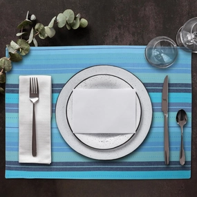 Urban Villa Christmas Placemats Aqua Multi Stripes 100% Cotton Fused Tablemats for Dining Size 14''x20'' Set of 6 Placemats for Christmas Celebrations Wedding Parties Every Day Use Heavier Quality