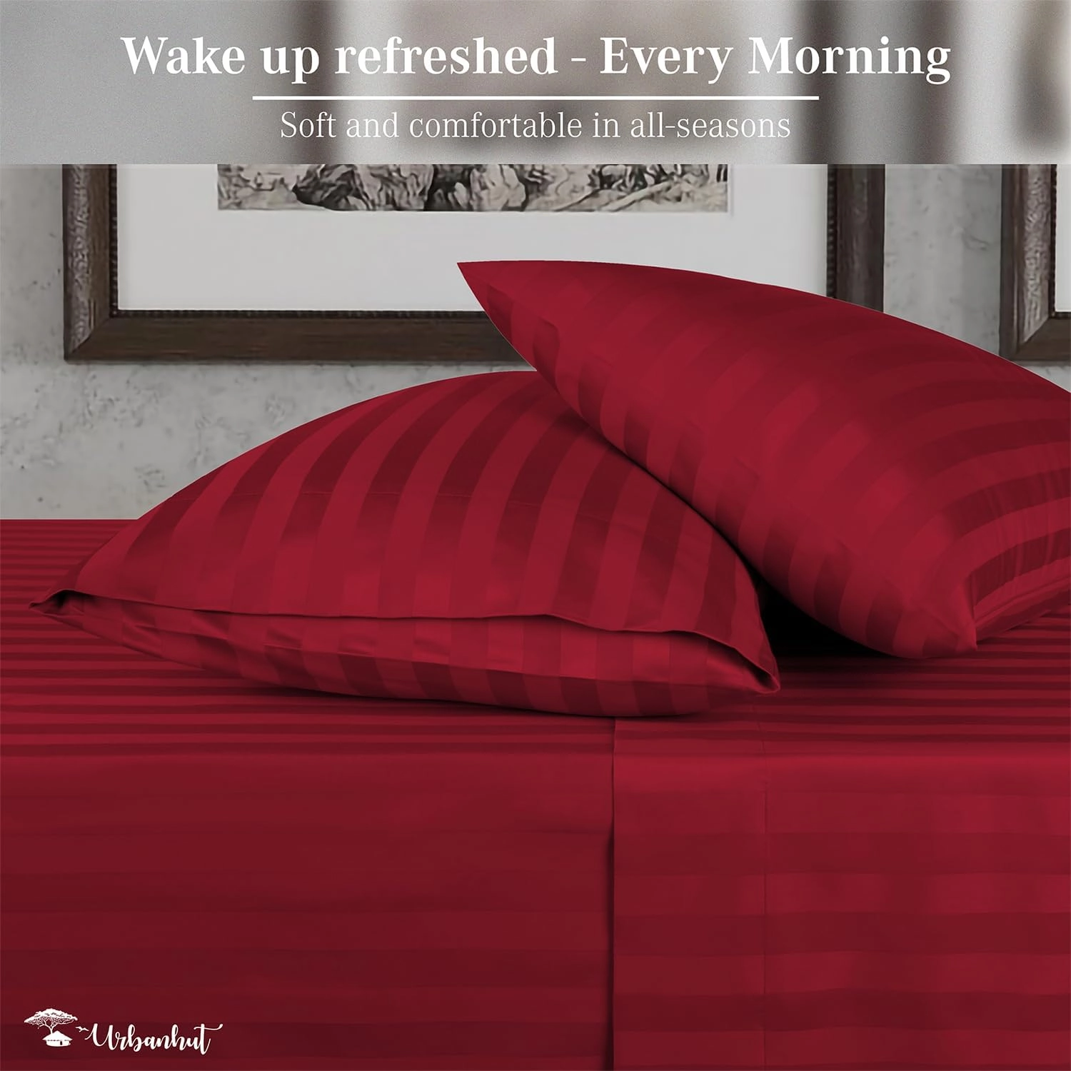 URBANHUT 1000 Thread Count Damask California King Bed Sheets Egyptian Cotton Sheet Set, Long Staple Soft & Breathable, 4 Pc Bed Sheet Sets, Luxury Hotel Sateen Sheets Fits 16" Deep Pocket - Burgundy