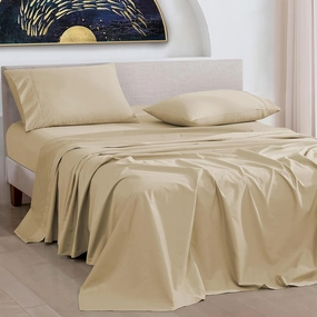 URBANHUT 1000 Thread Count King Size Egyptian Cotton Sheets, Long Staple Soft & Breathable for King Size Bedding, 4 Pc Bed Sheet Sets, Luxury Hotel Sateen Sheets Fits 16" Deep Pocket - Sand