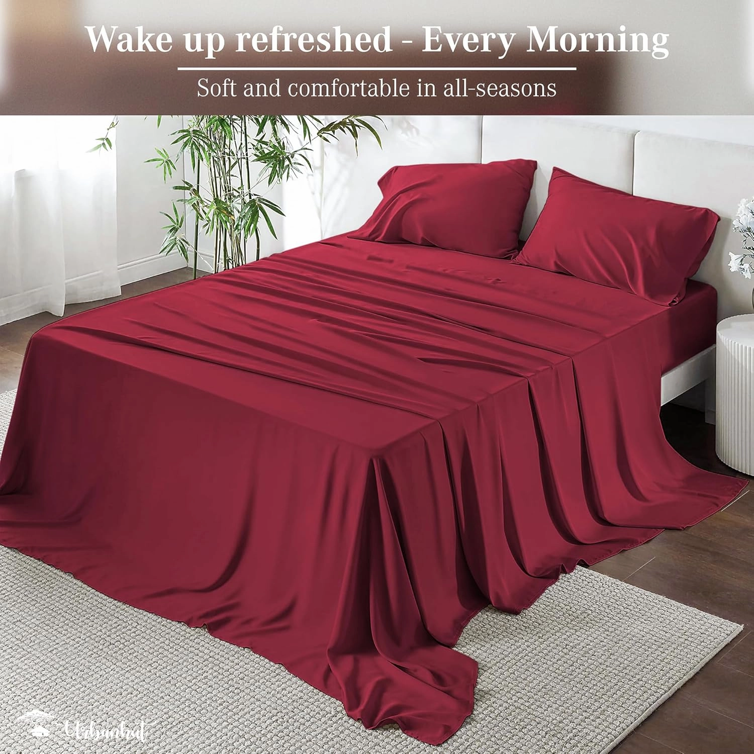 URBANHUT 1000 Thread Count Queen Bed Sheets Egyptian Cotton Sheet Set, Long Staple Soft & Breathable, 4 Pc Bed Sheet Sets, Luxury Hotel Sateen Sheets Fits 16" Deep Pocket - Burgundy