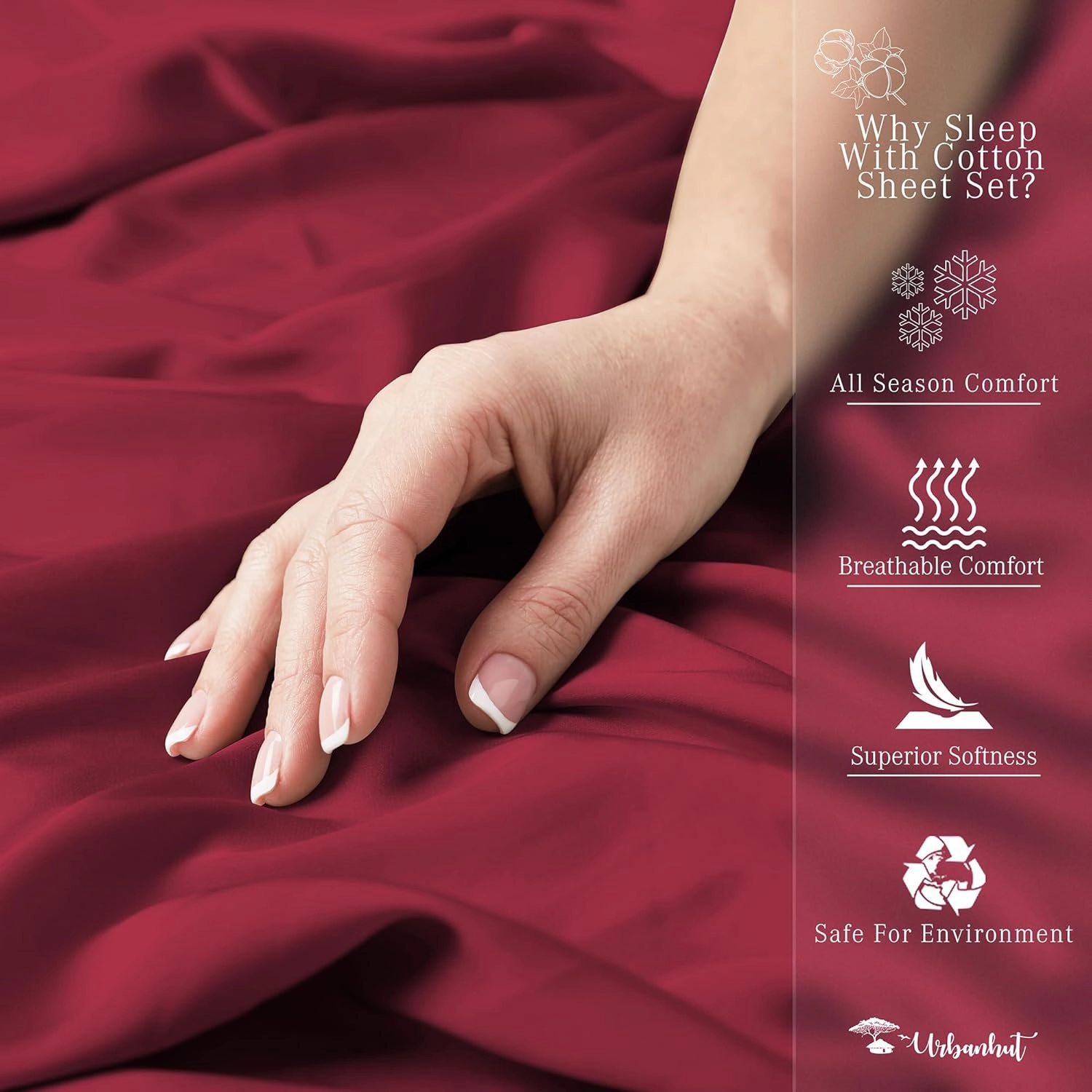 URBANHUT 1000 Thread Count Queen Bed Sheets Egyptian Cotton Sheet Set, Long Staple Soft & Breathable, 4 Pc Bed Sheet Sets, Luxury Hotel Sateen Sheets Fits 16" Deep Pocket - Burgundy