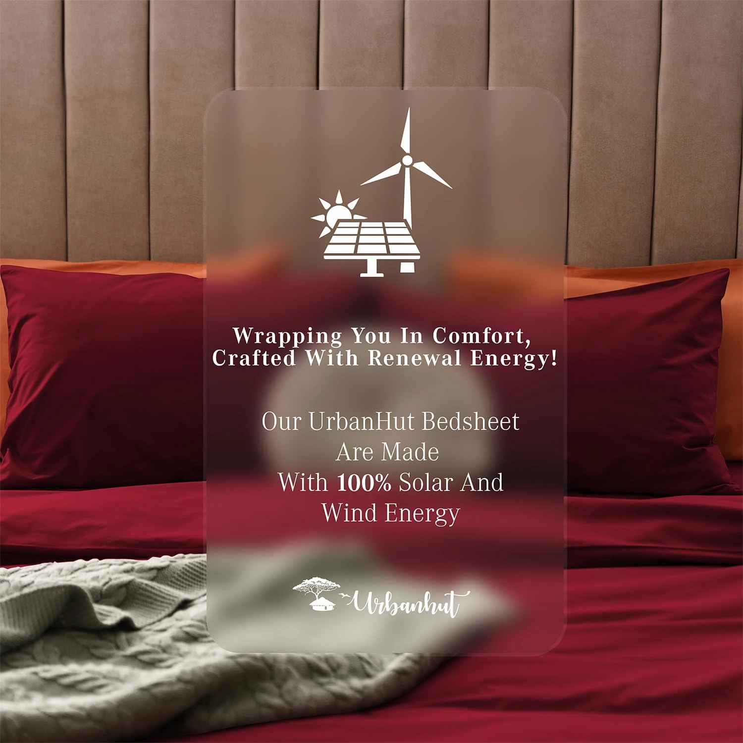 URBANHUT 1000 Thread Count Queen Bed Sheets Egyptian Cotton Sheet Set, Long Staple Soft & Breathable, 4 Pc Bed Sheet Sets, Luxury Hotel Sateen Sheets Fits 16" Deep Pocket - Burgundy