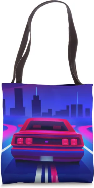 Vaporwave Aesthetic Car Skyscraper Retro Highway Tote Bag