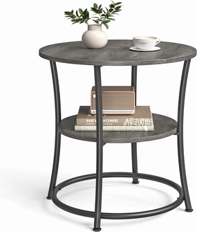 VASAGLE Side Table, Round End Table with 2 Storage Shelves for Living Room, Bedroom, Nightstand with Steel Frame for Small Spaces, Accent Coffee Table, Misty Gray and Ink Black